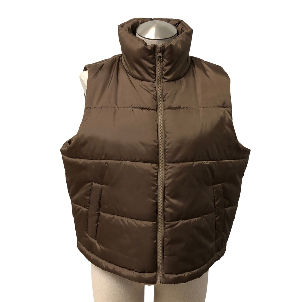 Z by Zella Puffer Vest Womens Medium Brown Padded Full Zip Gorpcore Streetwear